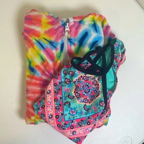 Wonder Nation Tie Dye Cover and Floral One-Piece Floral Bathing Suit - Size 6/6X - Picture 1 of 10